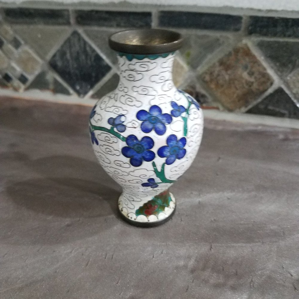 Antique Mini Cloisonne Vase 4" X 3"
